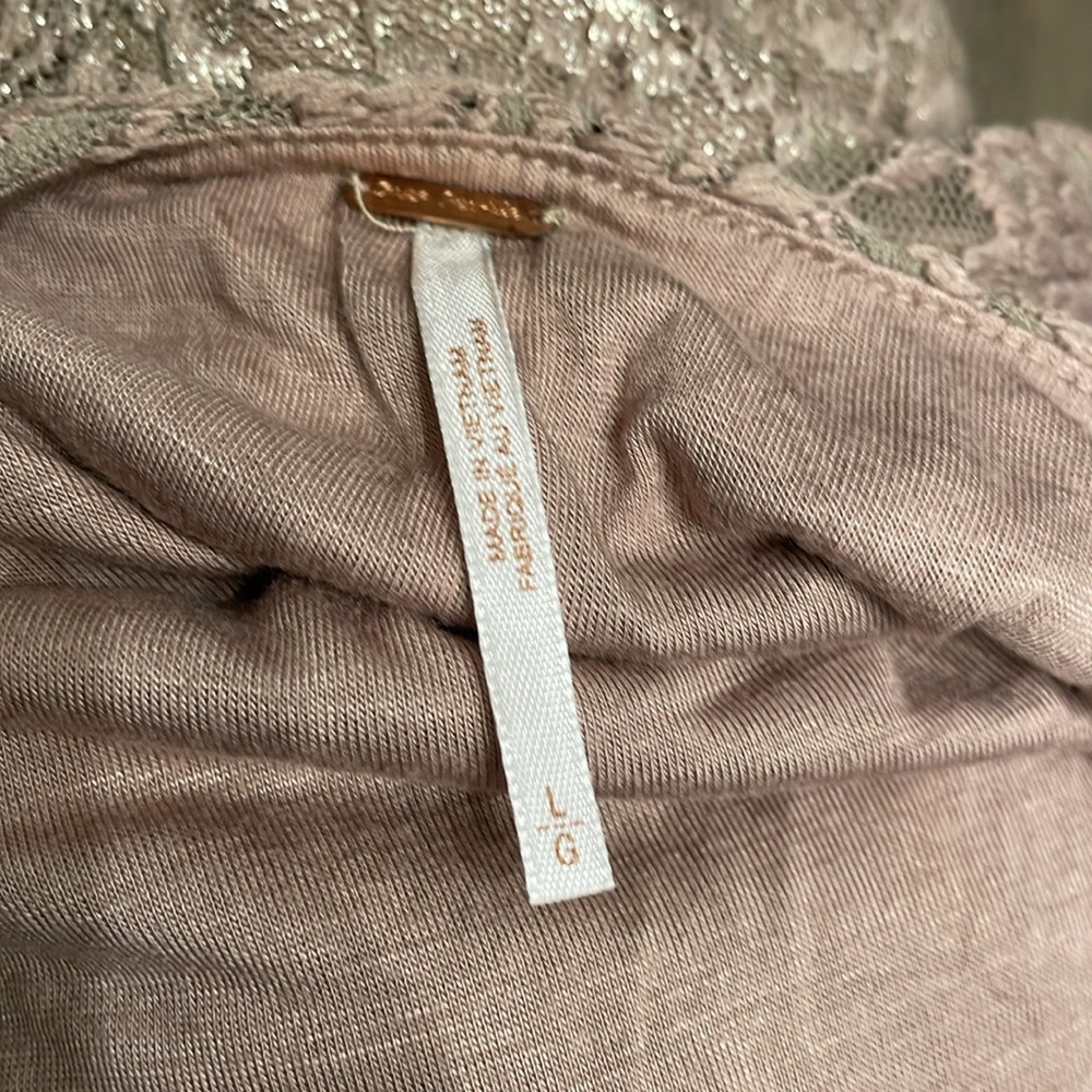 Free People Tan Lace Gold Foil Ombre Dress - Picture 5 of 6